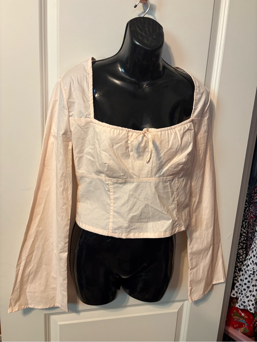 wild fable Square Neck Long Sleeve Cropped Blouse - Cream